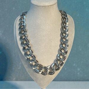 Monet Signed Vintage Heavy Silver Toned Large Chain Necklace